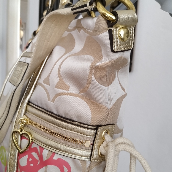 Authentic Coach Poppy F20762 Daisy Floral Gold Glitter Shoulder bag - Picture 16 of 17